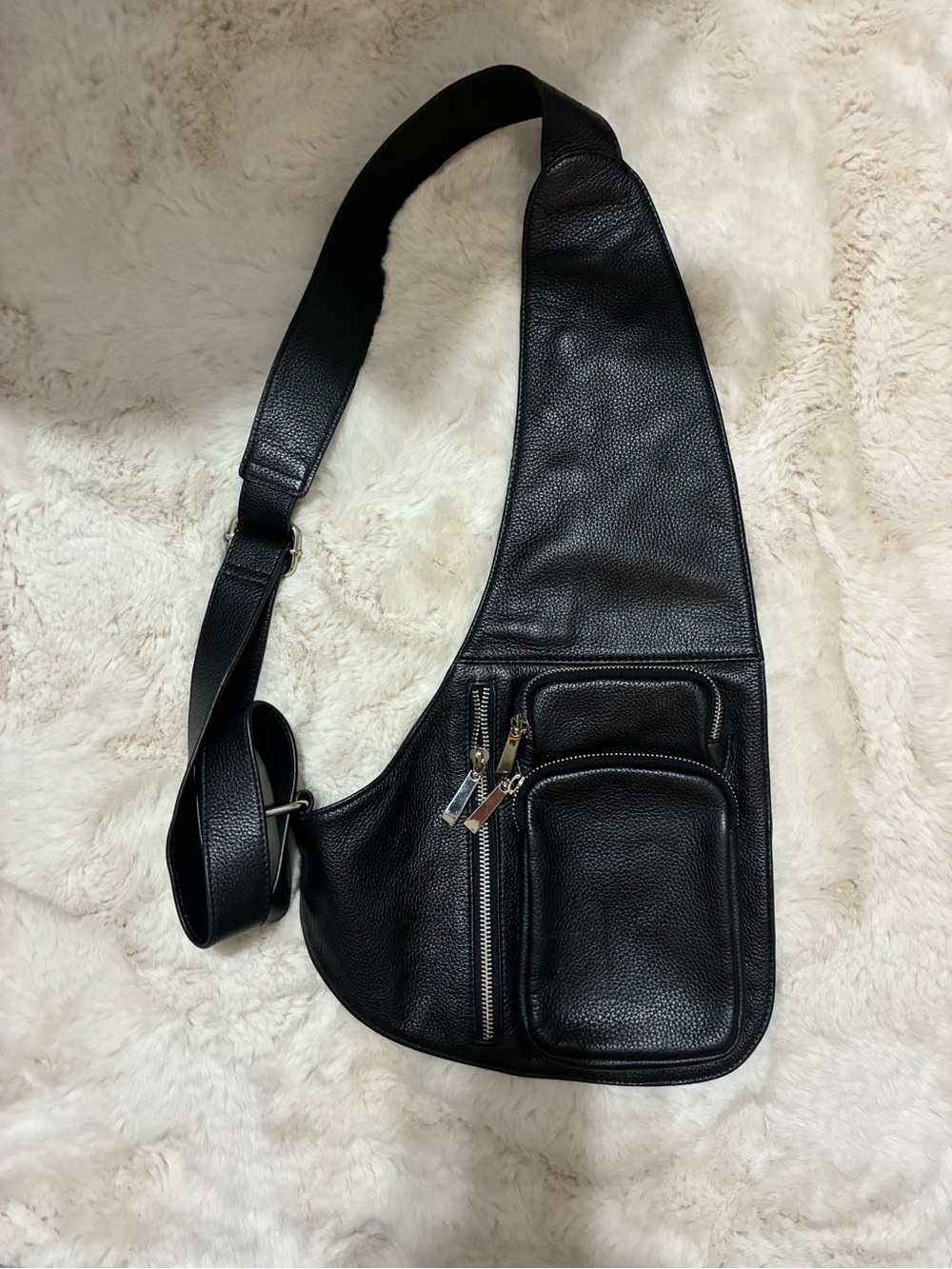 Danier Black Leather Crossbody Sling Bag - Men
